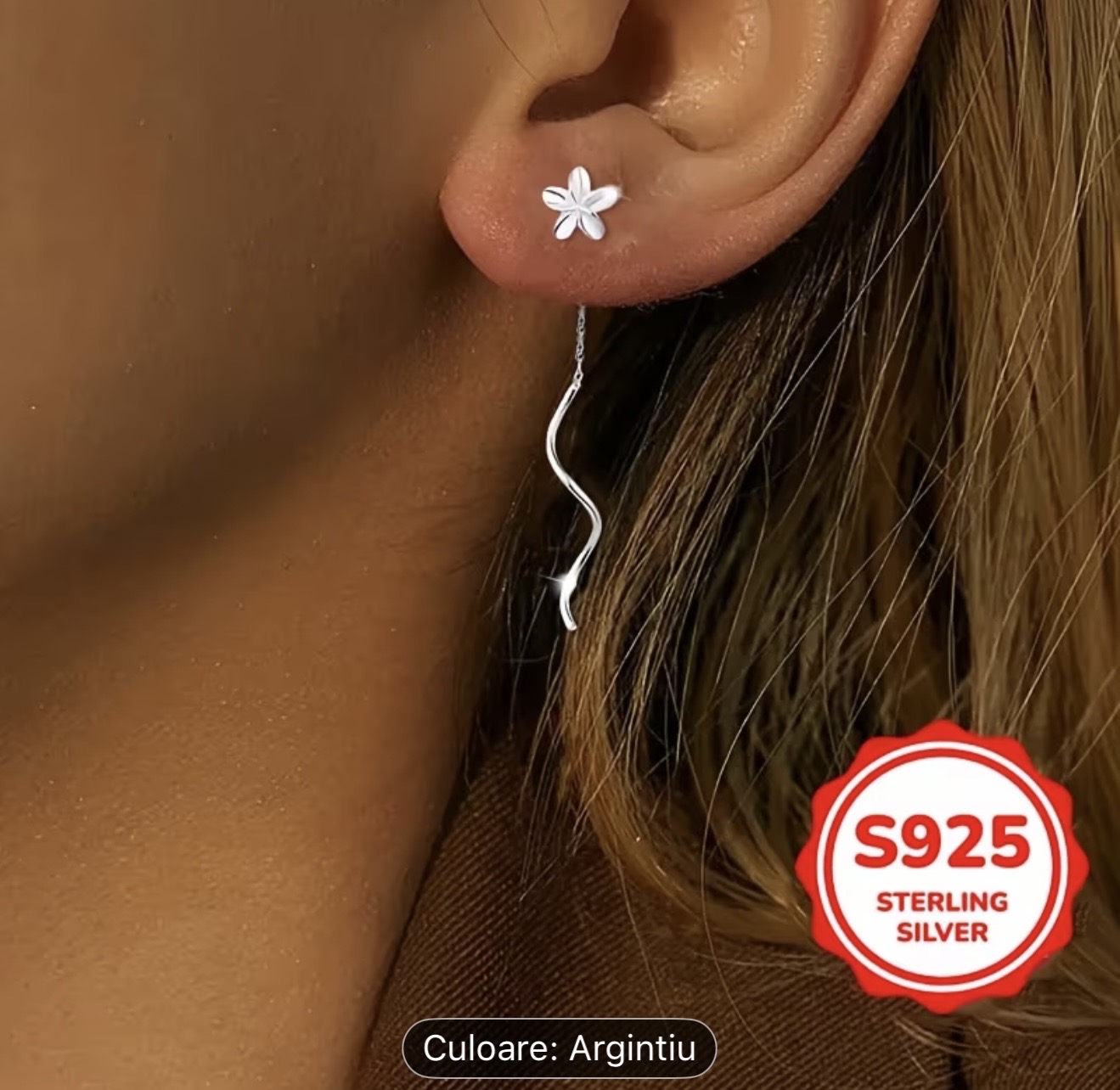 Cercei cu pandantiv din argint sterling cu flori