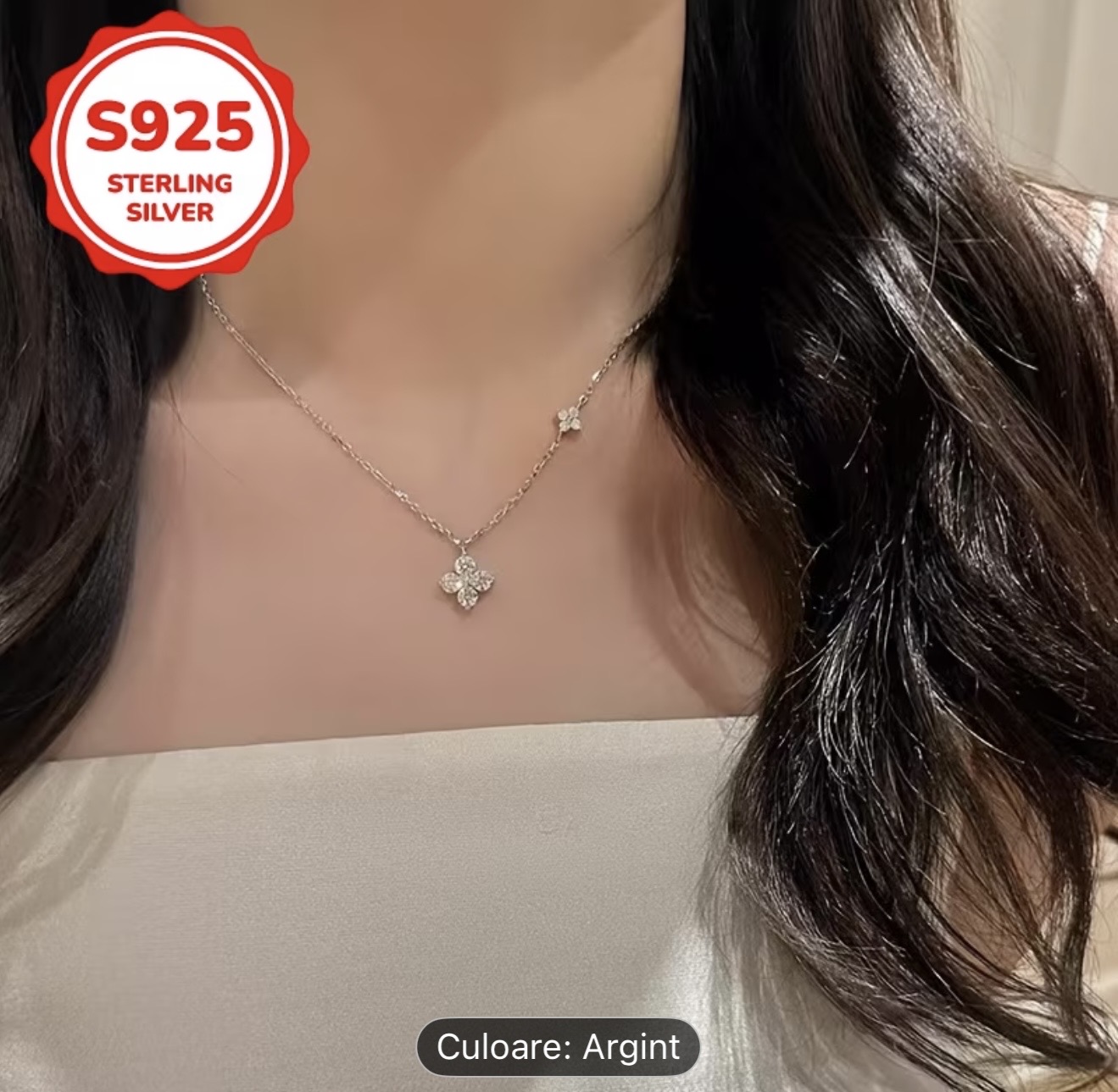 Colier din argint sterling cu trifoi cu patru foi