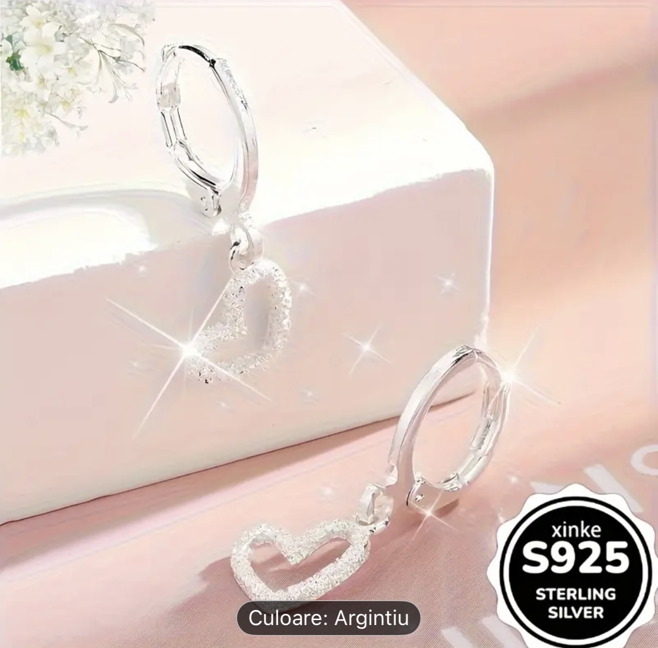 Cercei din argint în formă de inimă