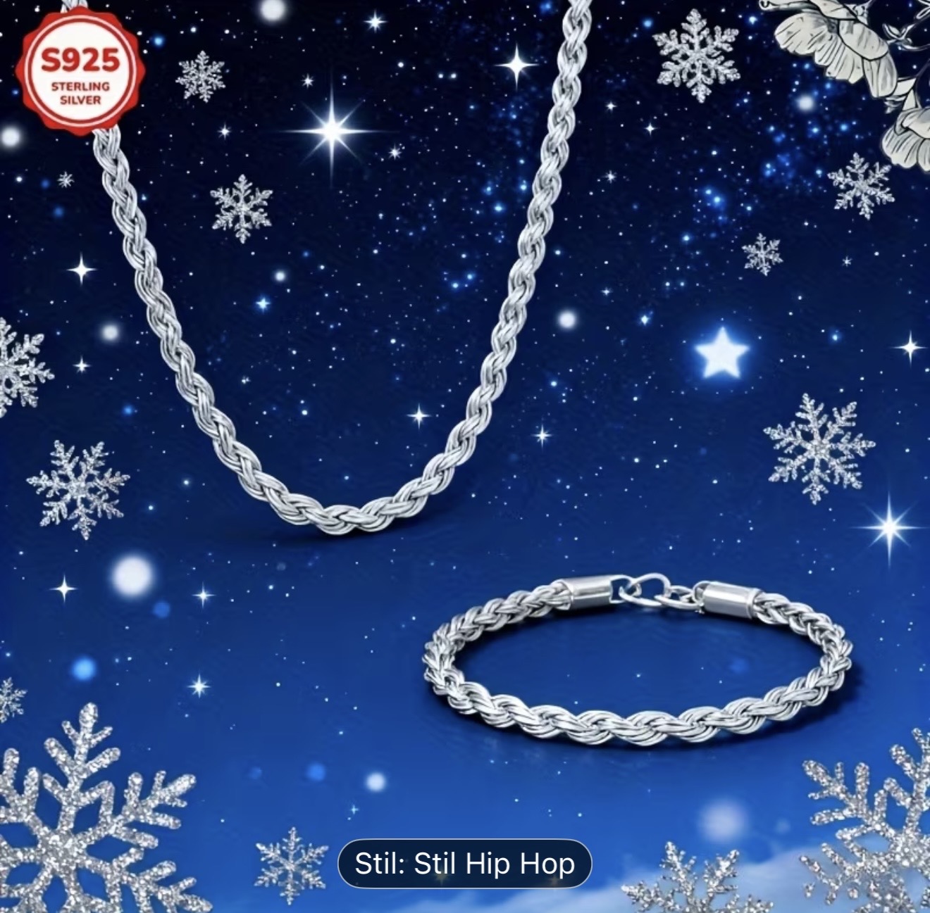 Colier și brățară din argint 925 cu frânghie