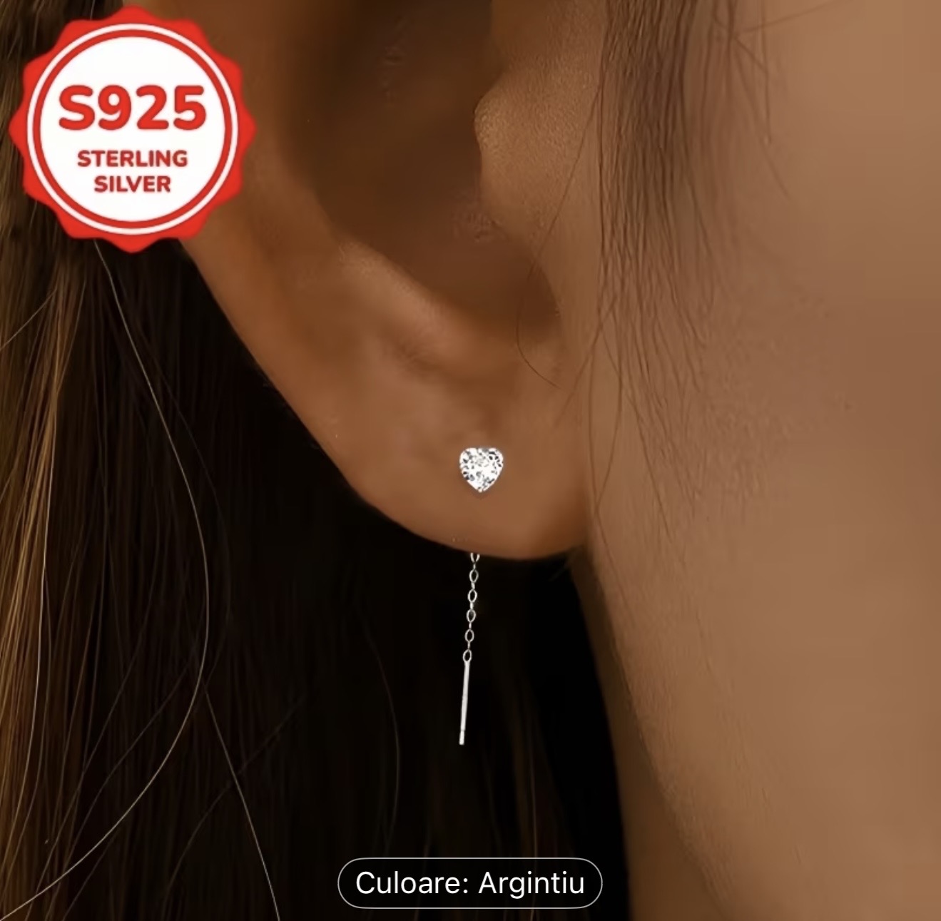 Cercei din argint sterling cu picături în formă de inimă