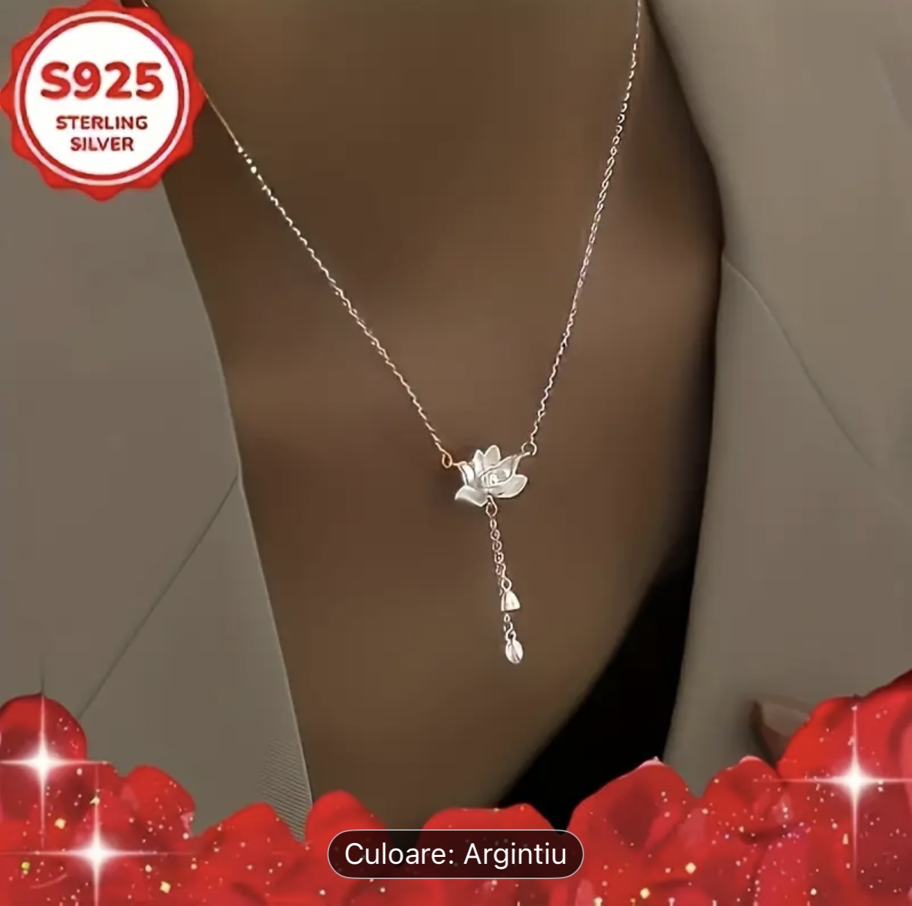 Colier din argint cu flori de lotus