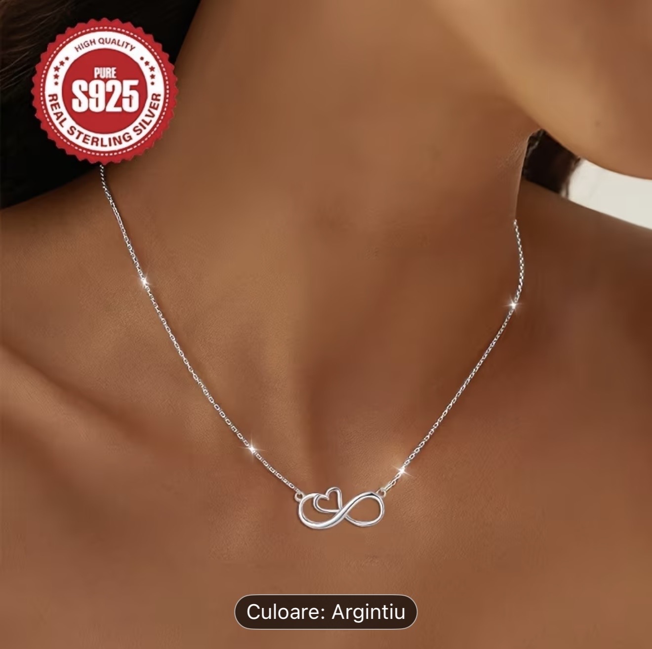Colier din argint sterling cu inimă infinită