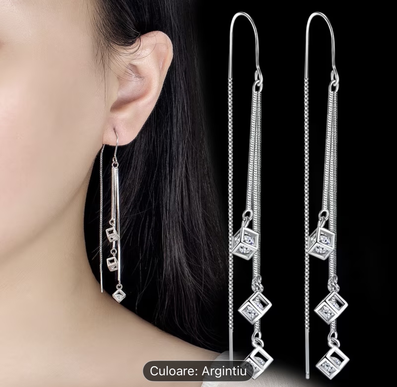 Cercei cu picătură din argint geometric