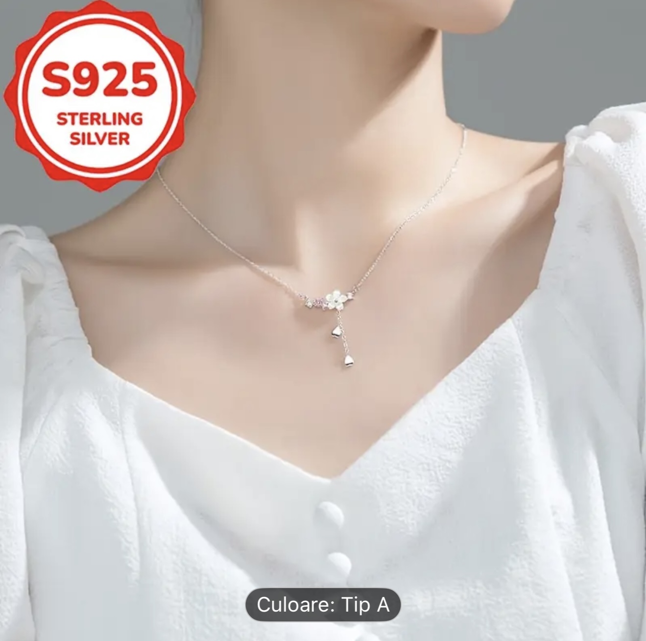 Colier elegant din argint Flori de Cireș