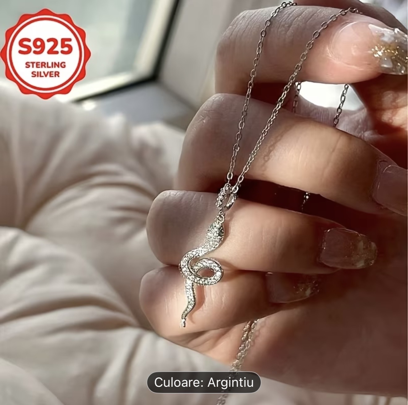 Colier cu pandantiv de șarpe din argint sterling