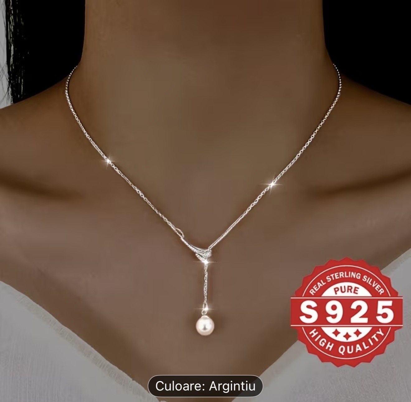 Colier cu pandantiv din argint sterling și perle