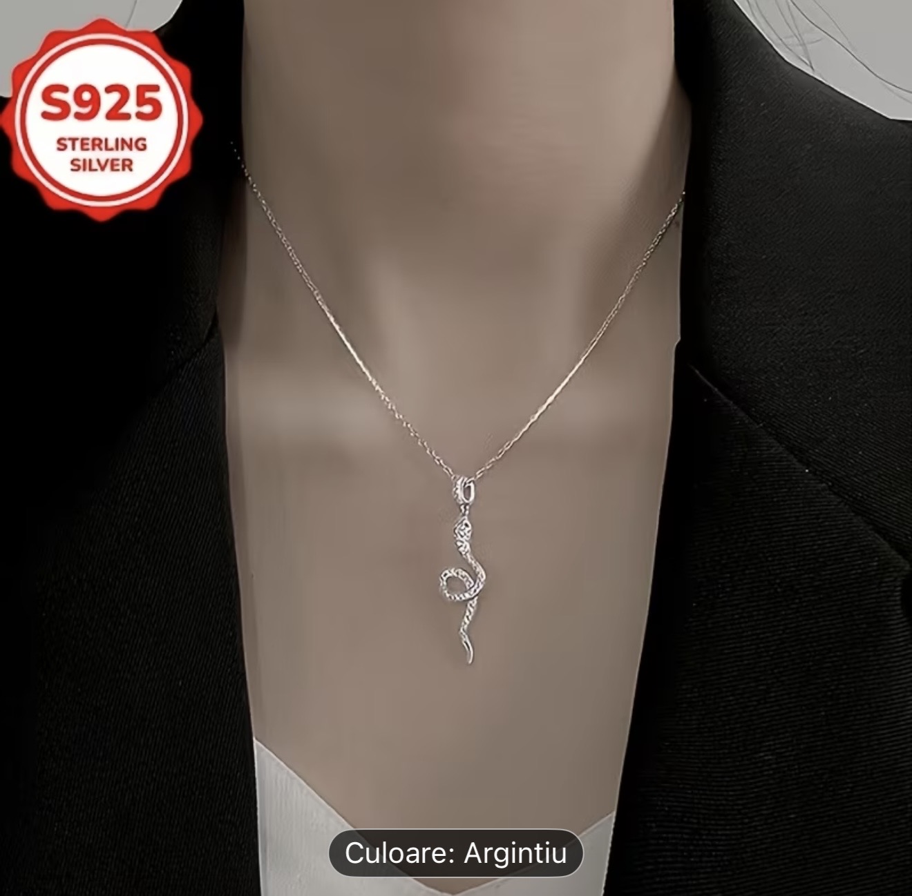 Colier cu pandantiv de șarpe din argint sterling