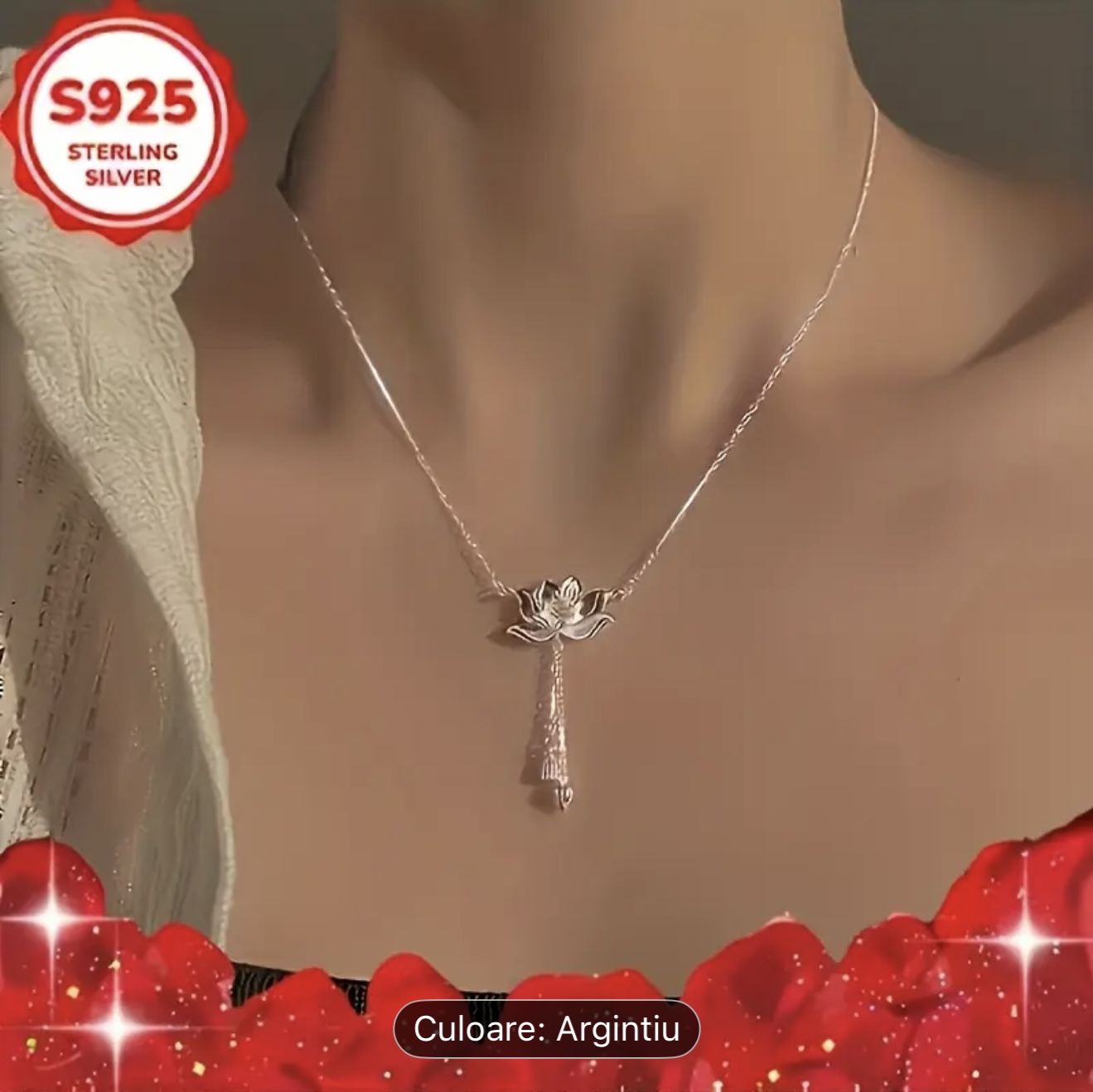 Colier din argint cu flori de lotus