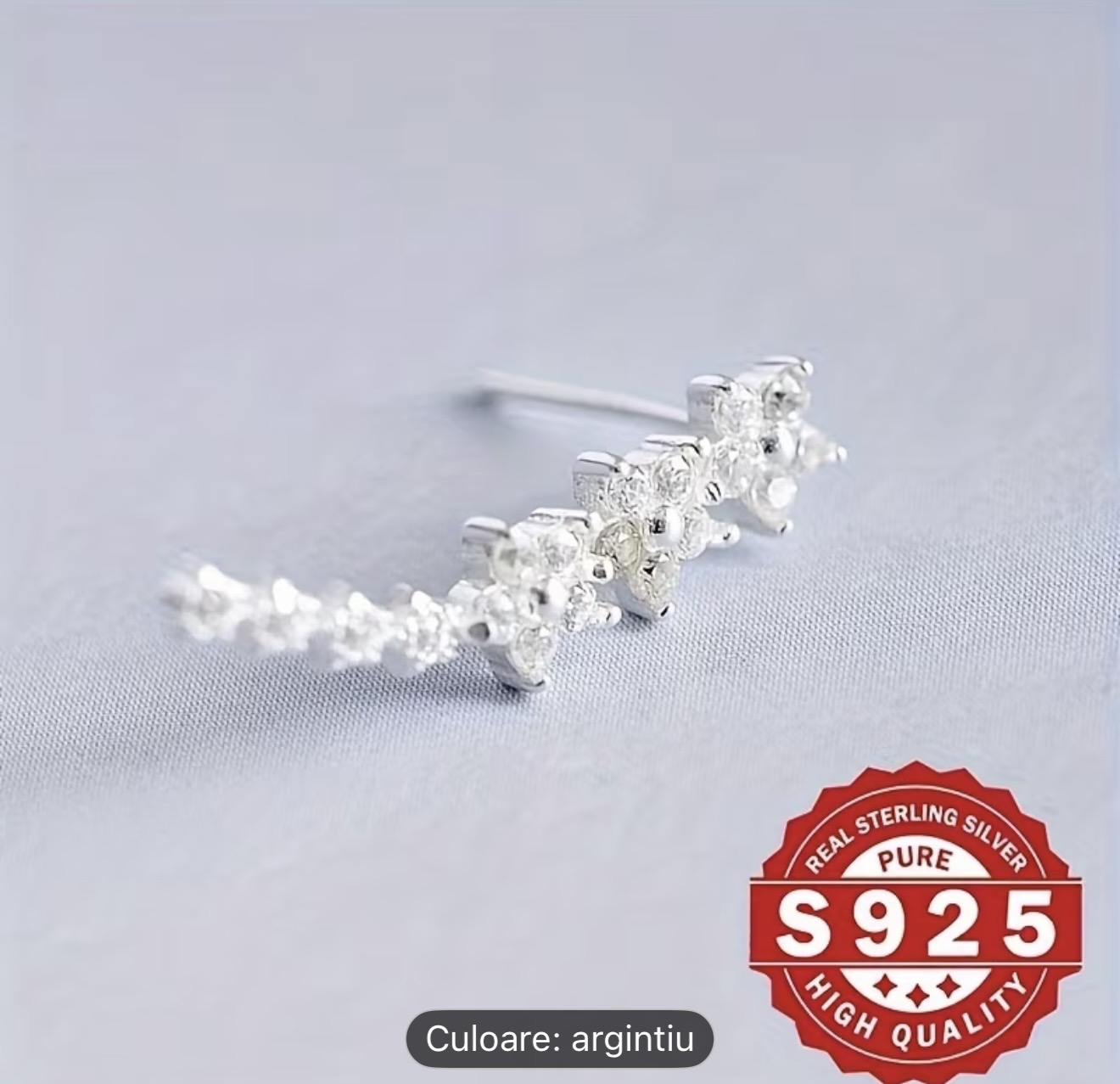 Cercei cățărători din argint cu motive florale