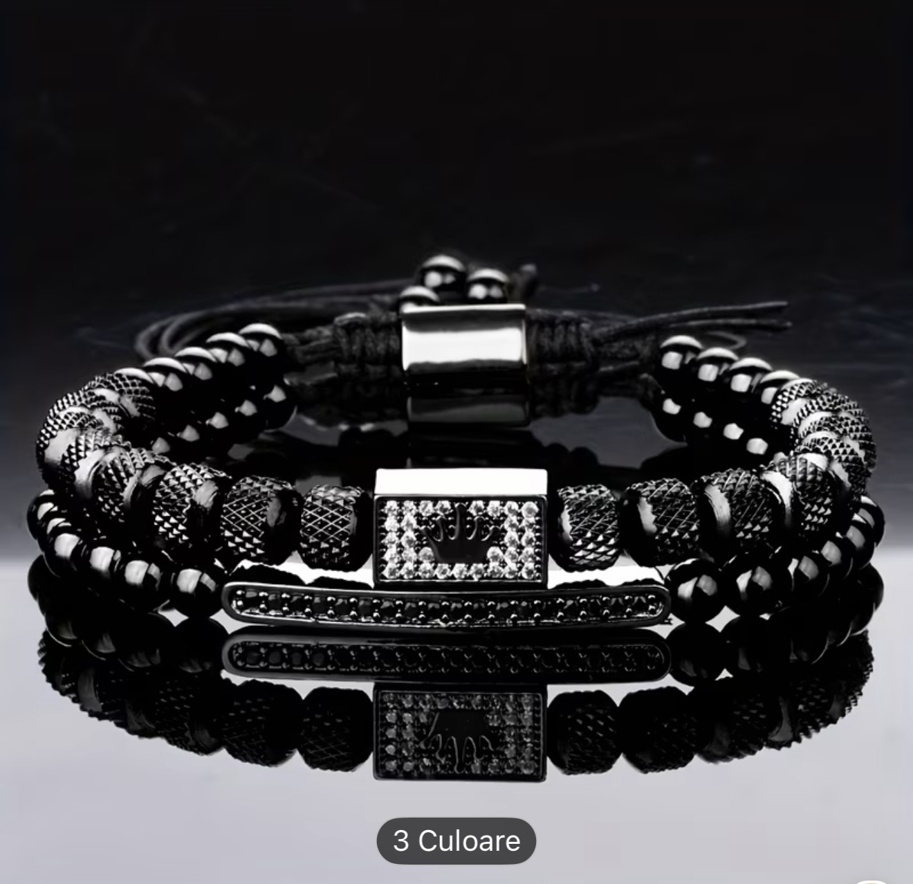 Set Brățară dublă cu mărgele negre