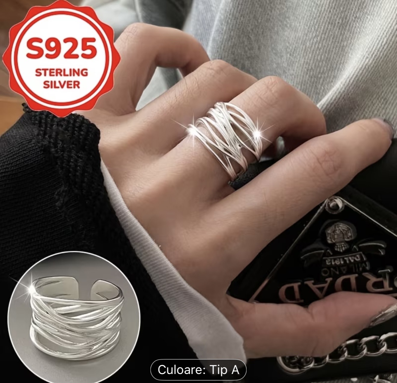 Inel stivuit din argint sterlin S925