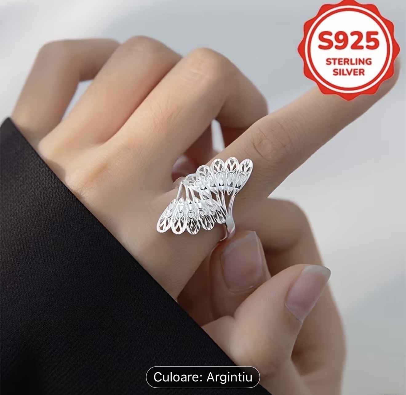 Inel cu frunze de argint
