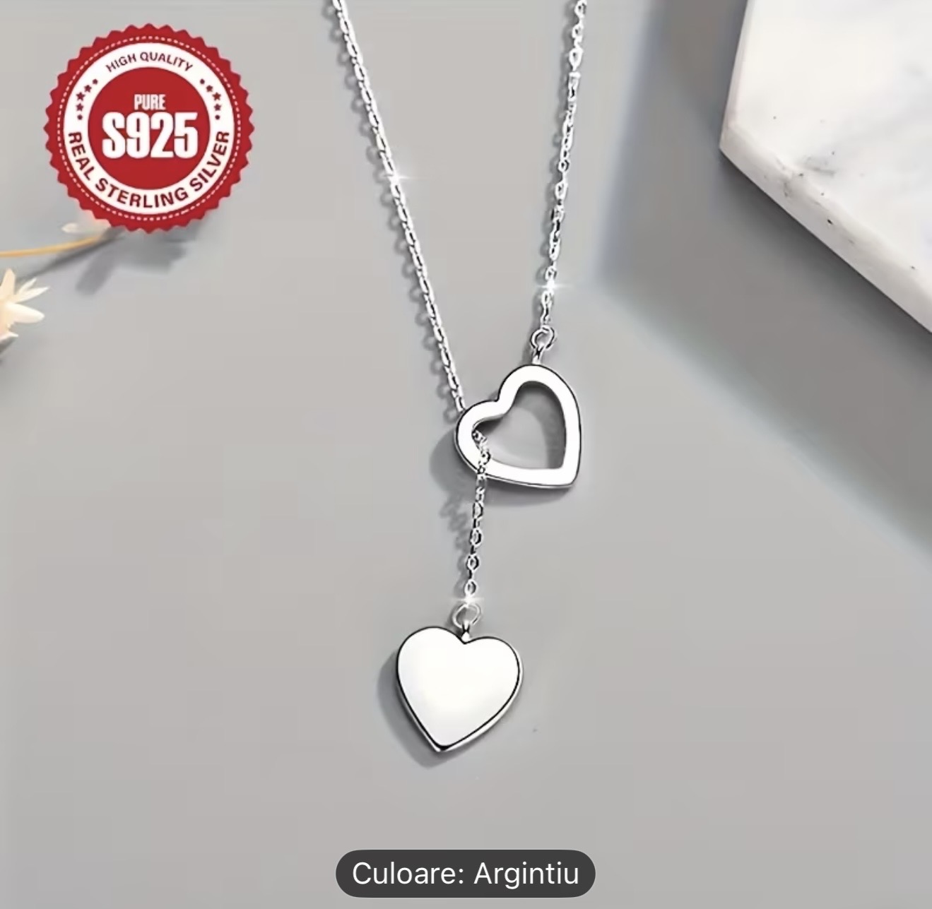 Colier cu pandantiv inimă din argint sterling