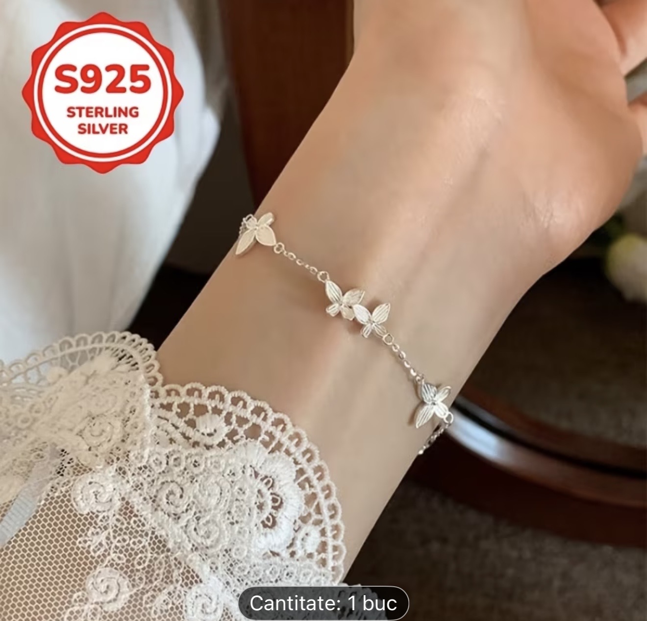 Brățară cu flori din argint sterlin S925