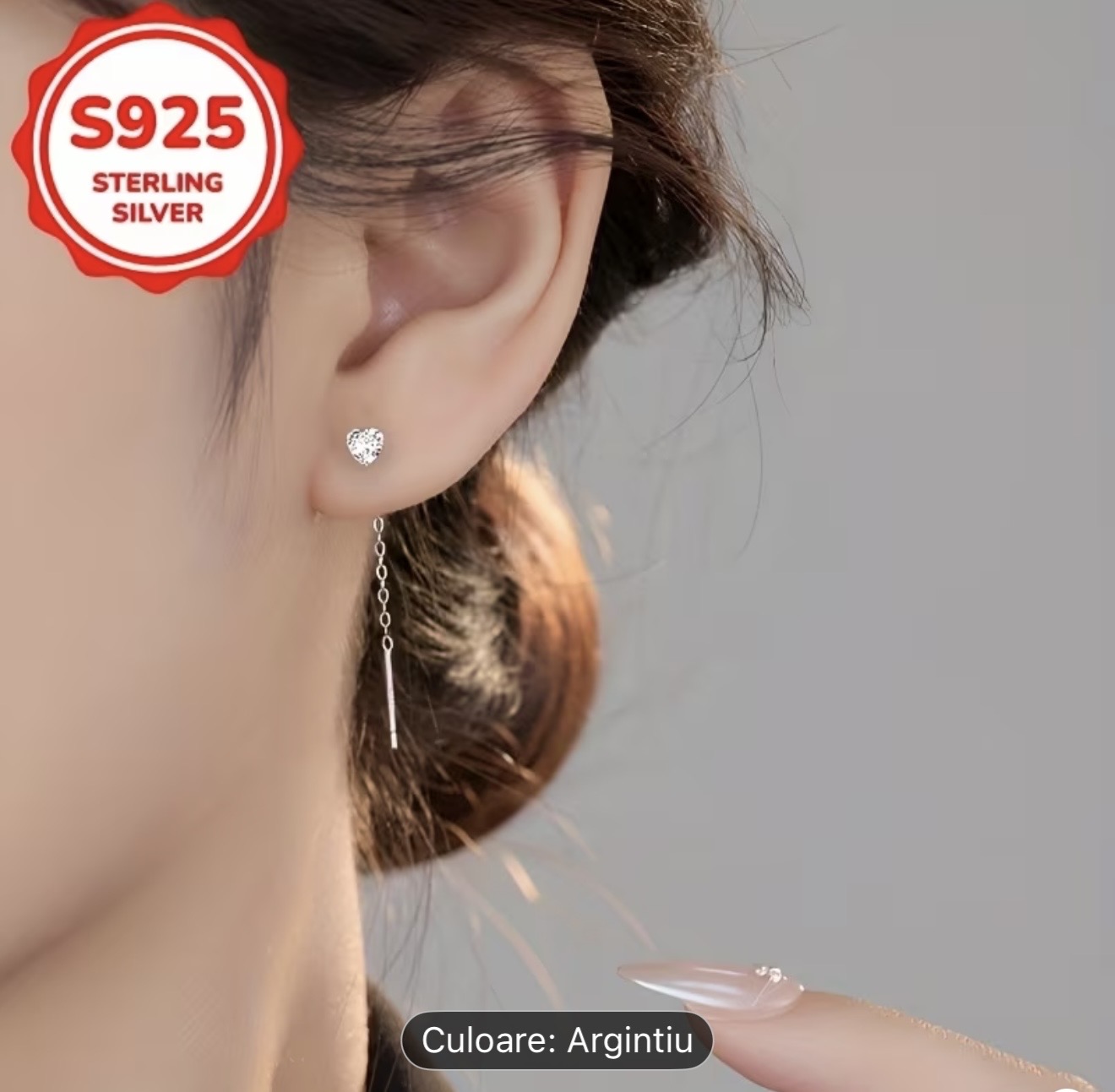 Cercei din argint sterling cu picături în formă de inimă