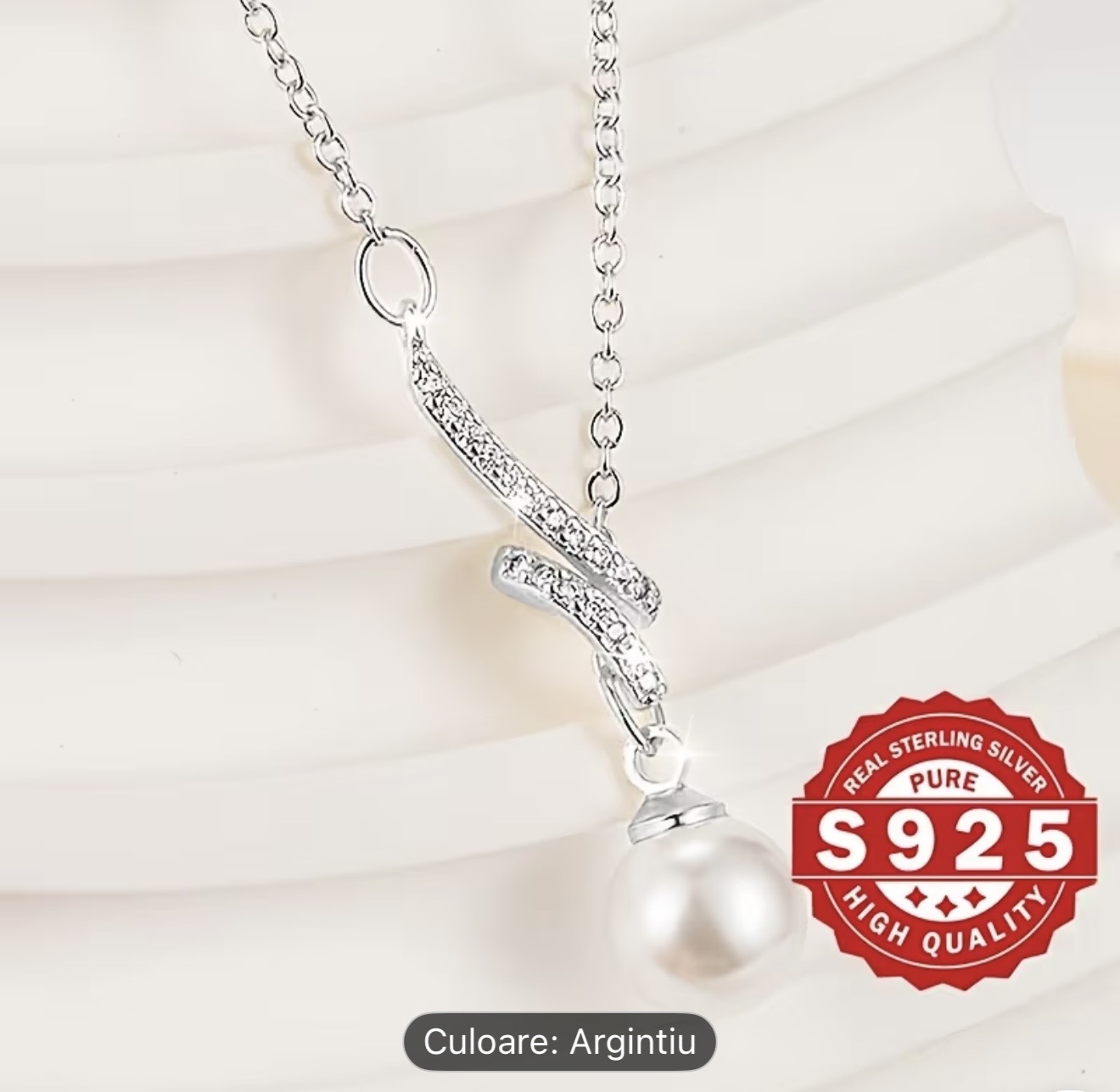 Colier cu pandantiv din argint sterling și perle