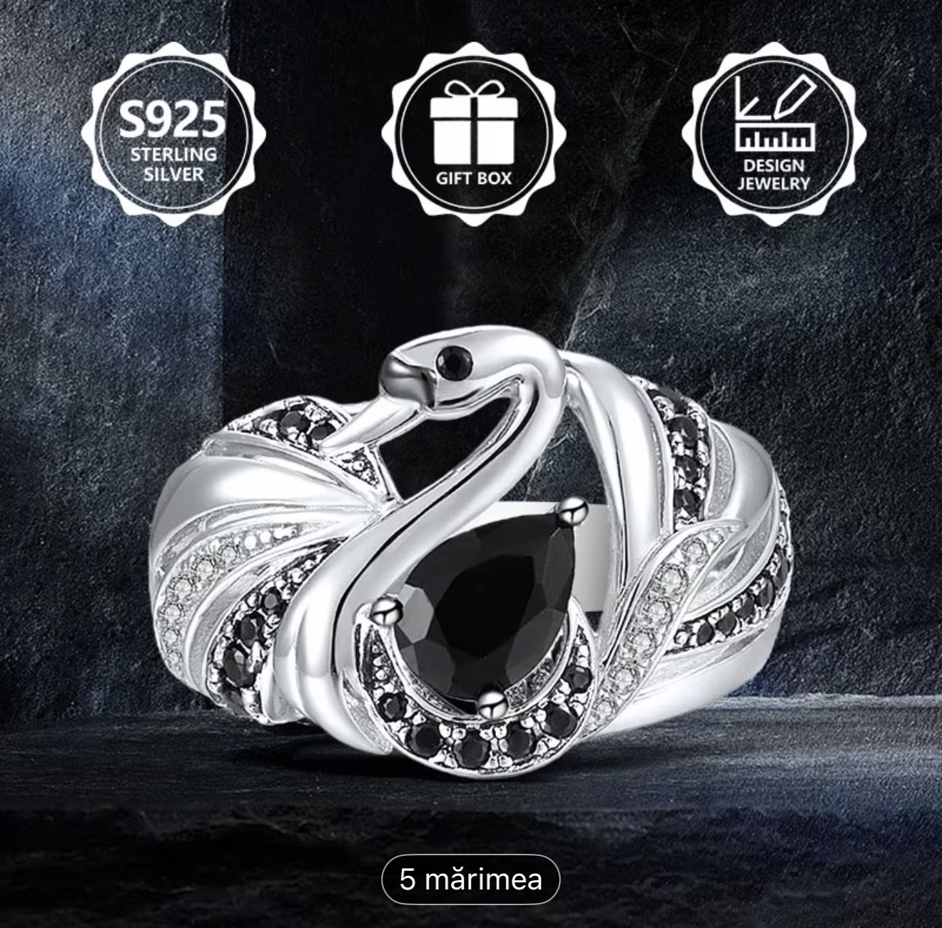 Inel de argint Sterling Swan