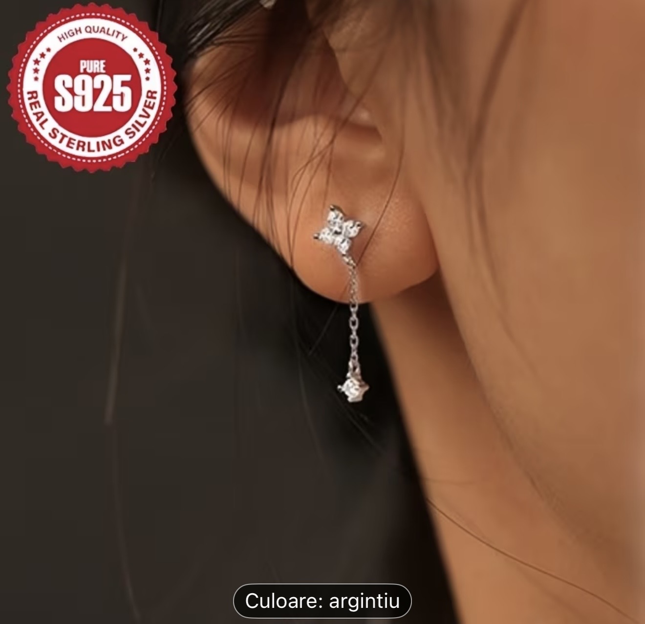 Cercei eleganți din argint sterling cu pandantiv