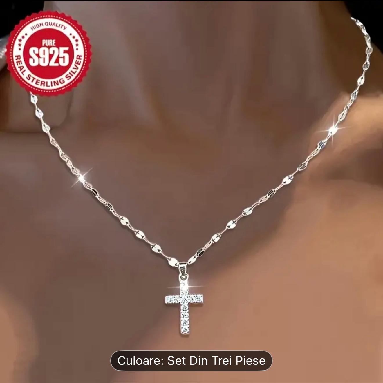 Set de colier din argint cu trei straturi