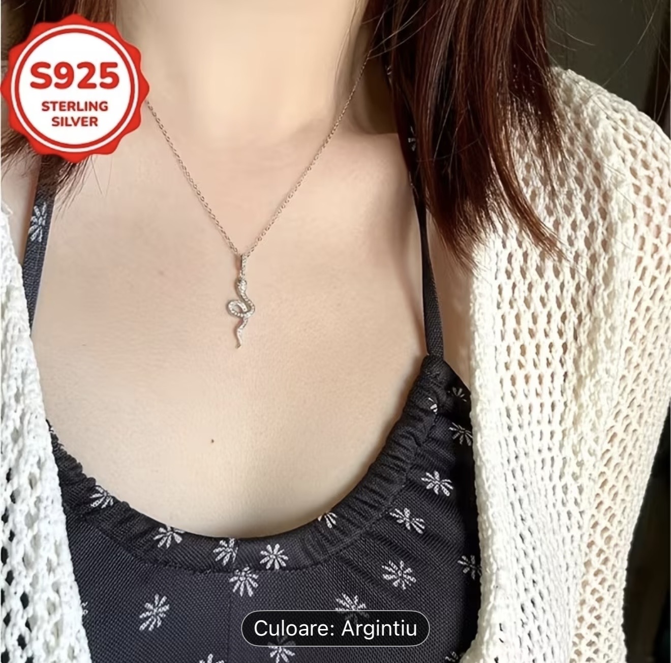 Colier cu pandantiv de șarpe din argint sterling