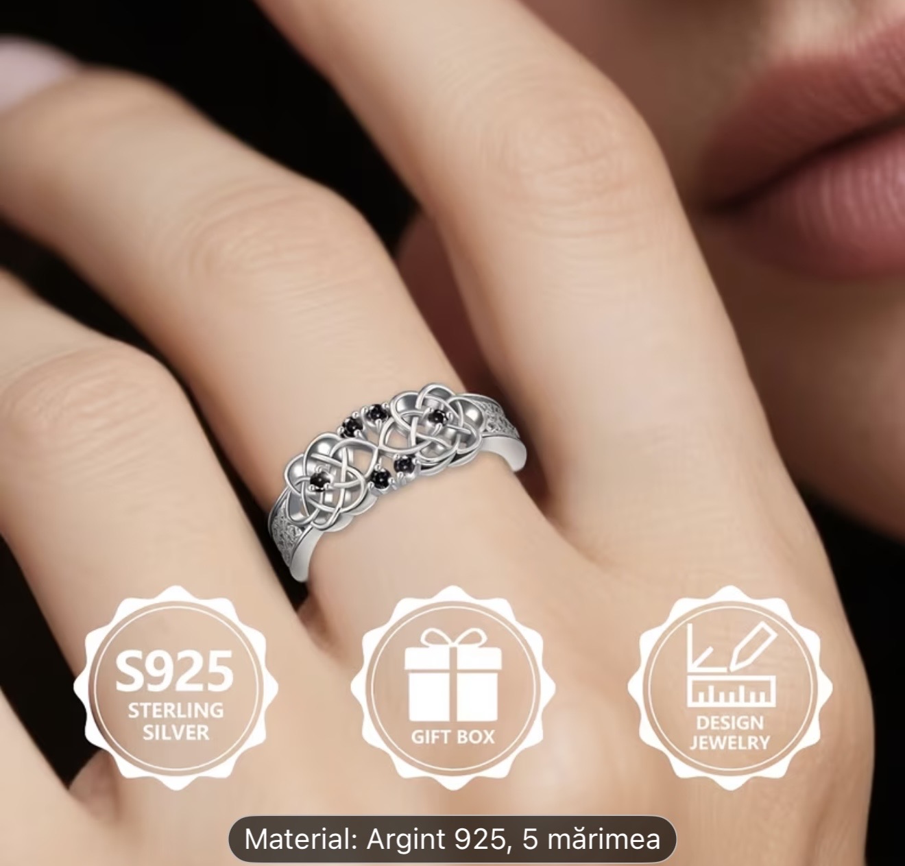 Inel din argint sterlin cu nod celtic