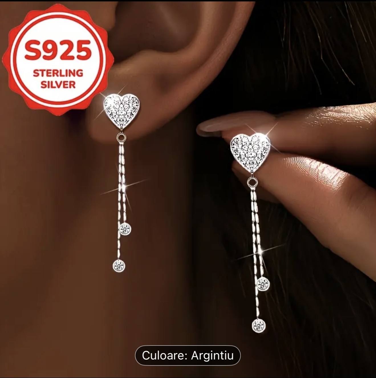 Cercei din argint sterlin în formă de inimă