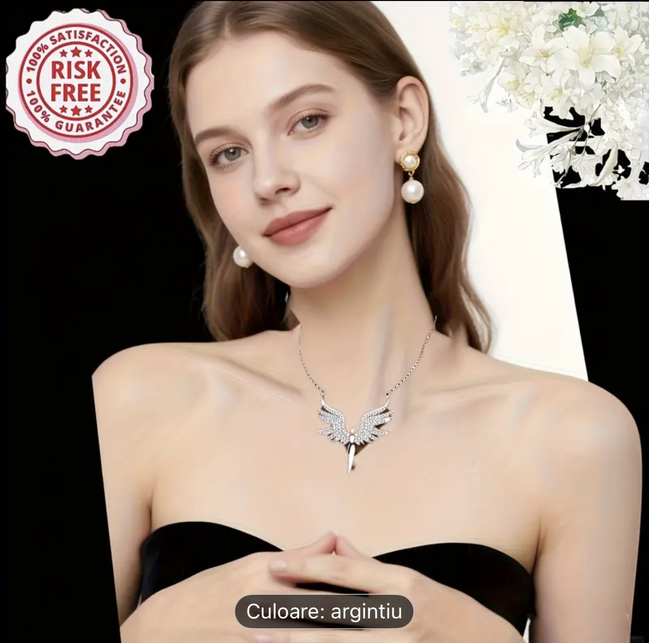 Colier cu pandantiv din argint cu aripi de înger