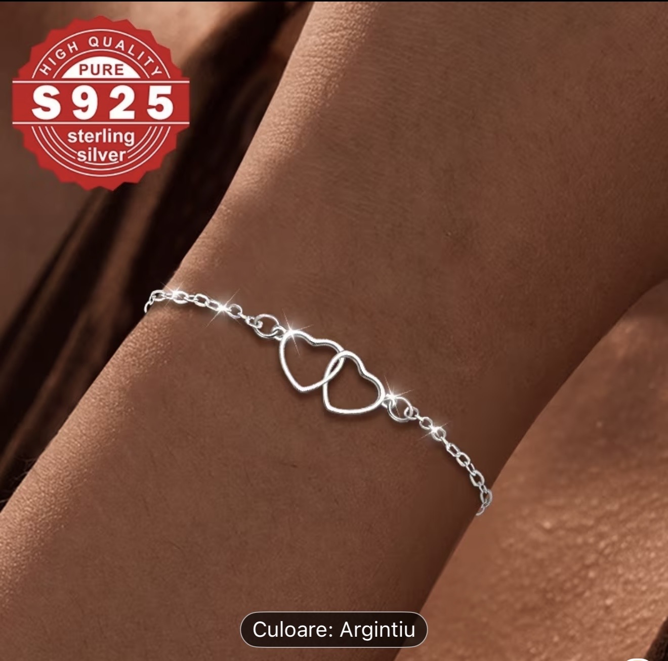 Brățară din argint 925 cu inimă dublă