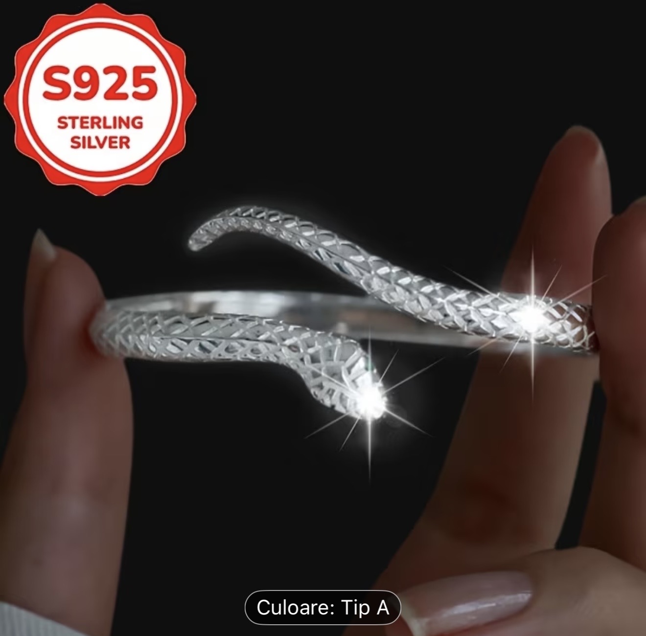 Brățară din argint sterlin S925 cu șarpe