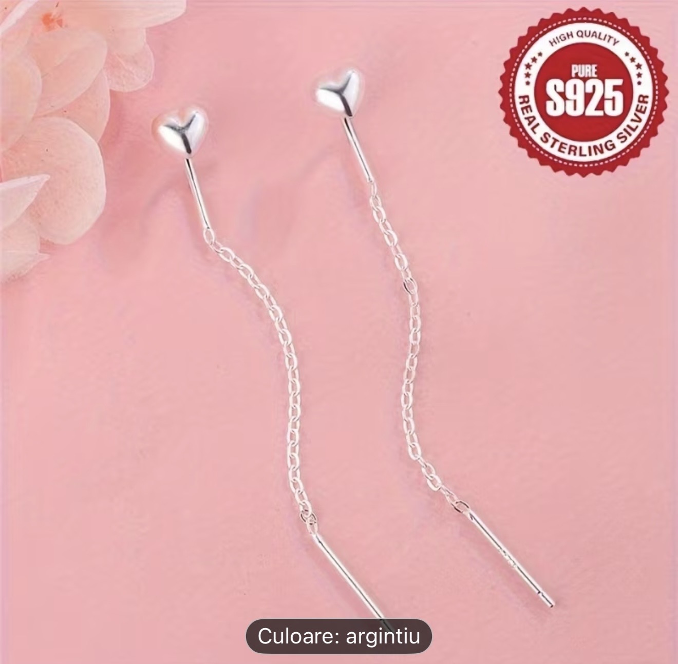 Cercei din argint sterling inimă cu lanț