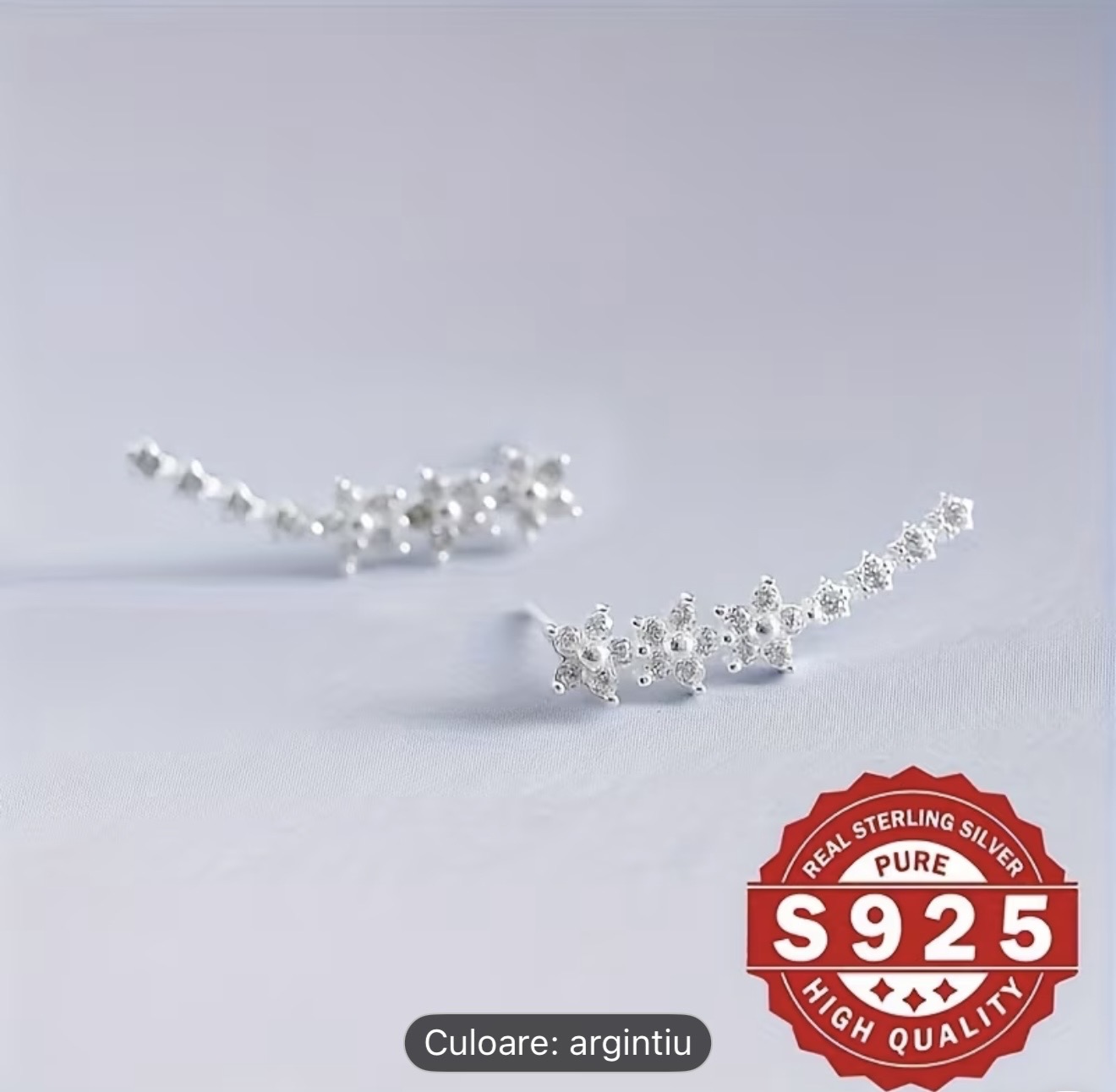 Cercei cățărători din argint cu motive florale