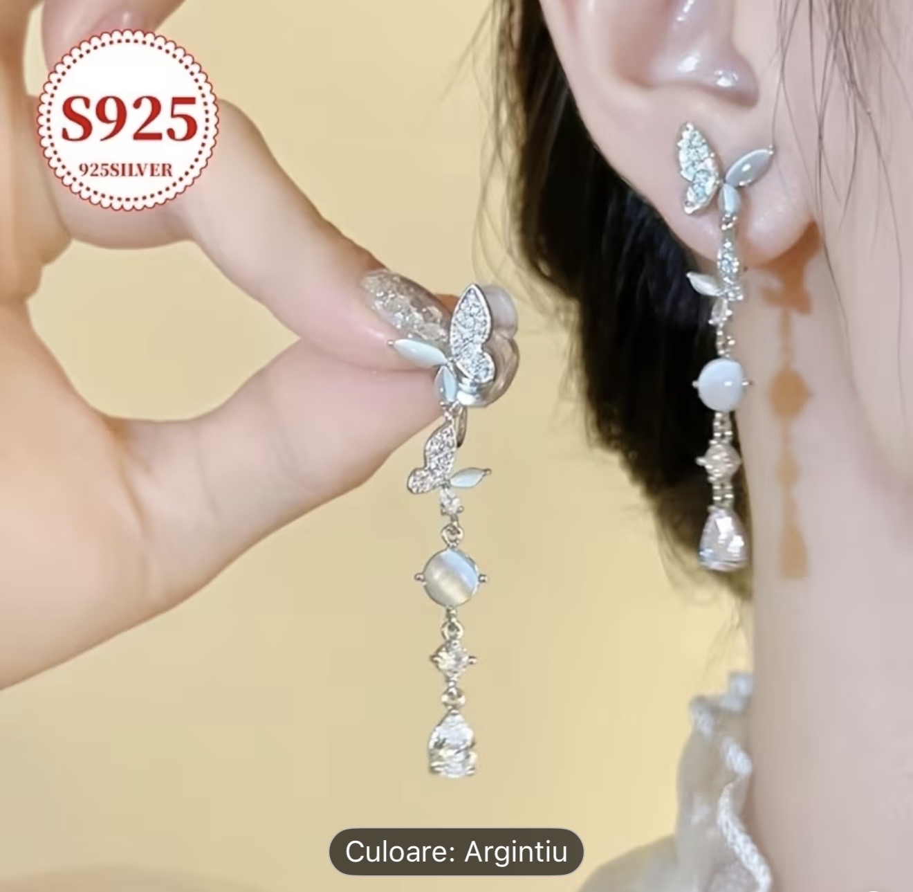 Cercei eleganți din argint 925 cu fluturi