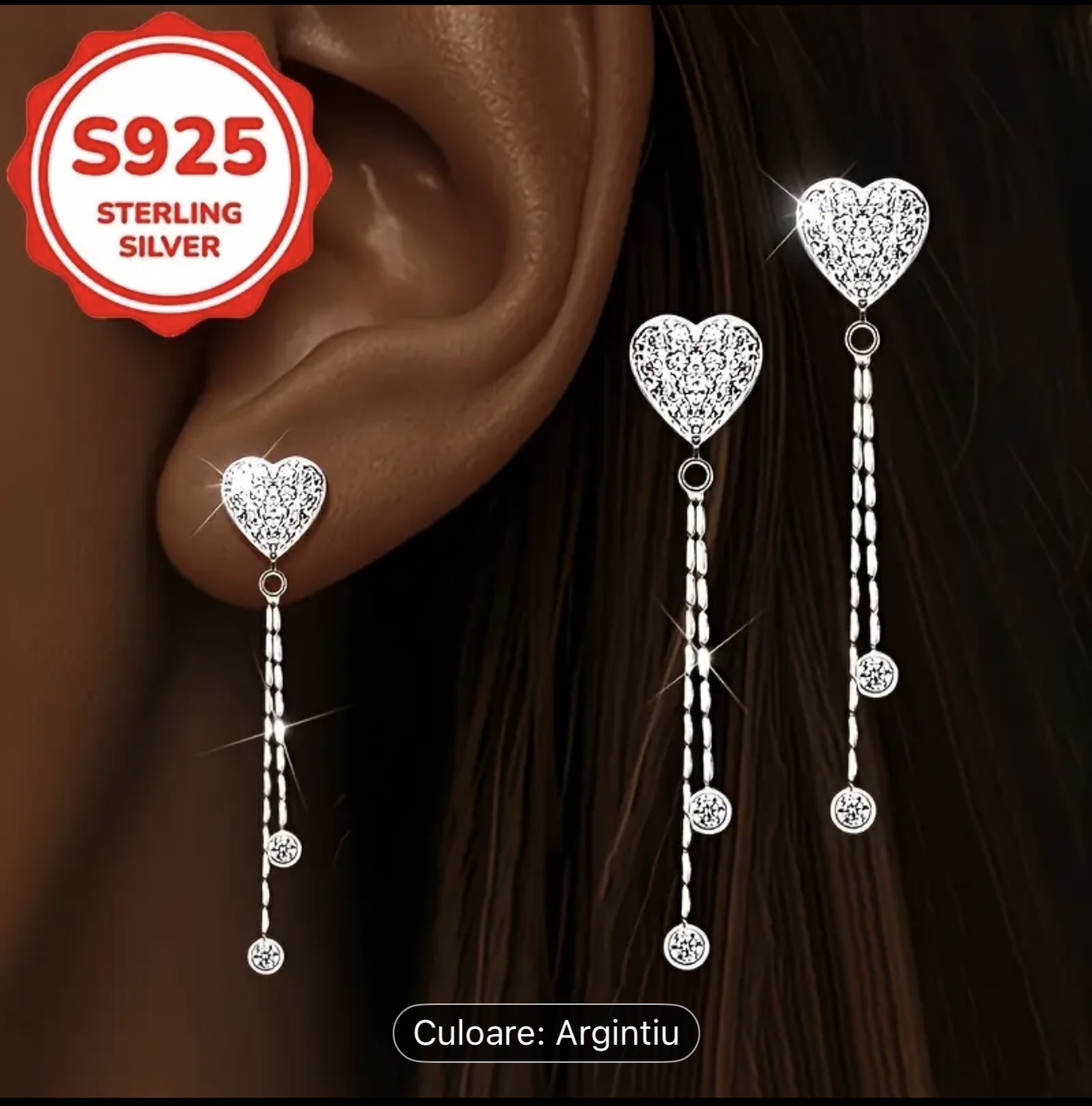 Cercei din argint sterlin în formă de inimă