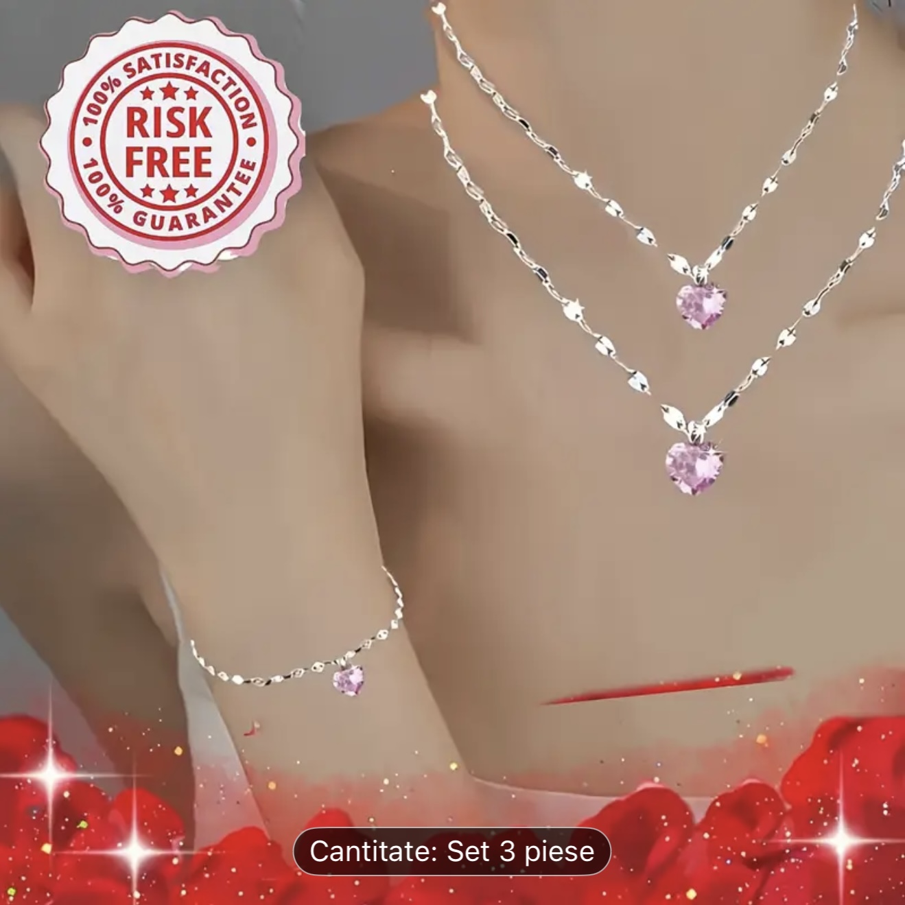 Set de bijuterii din cristal în formă de inimă