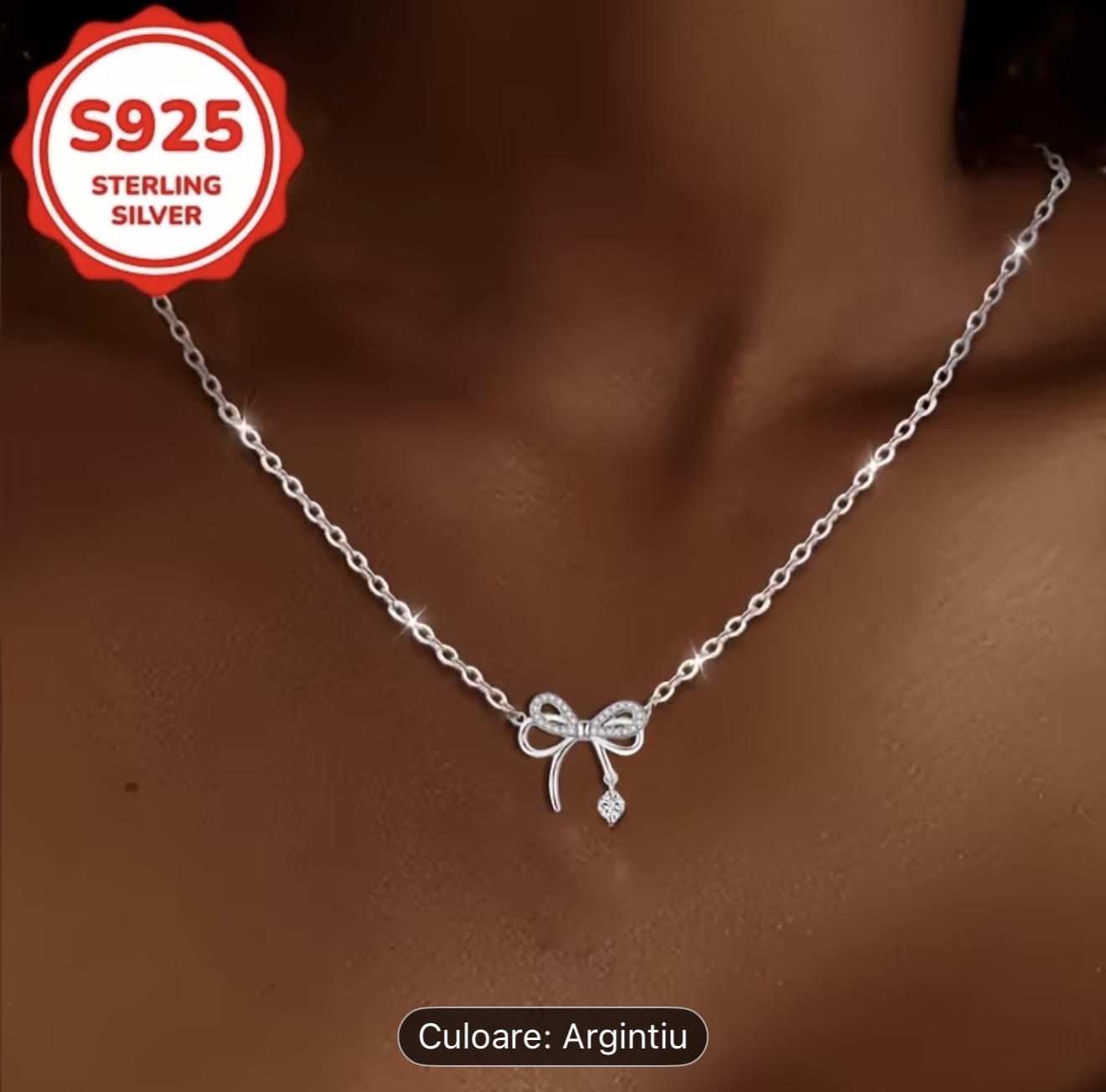 Colier cu fundă din argint 