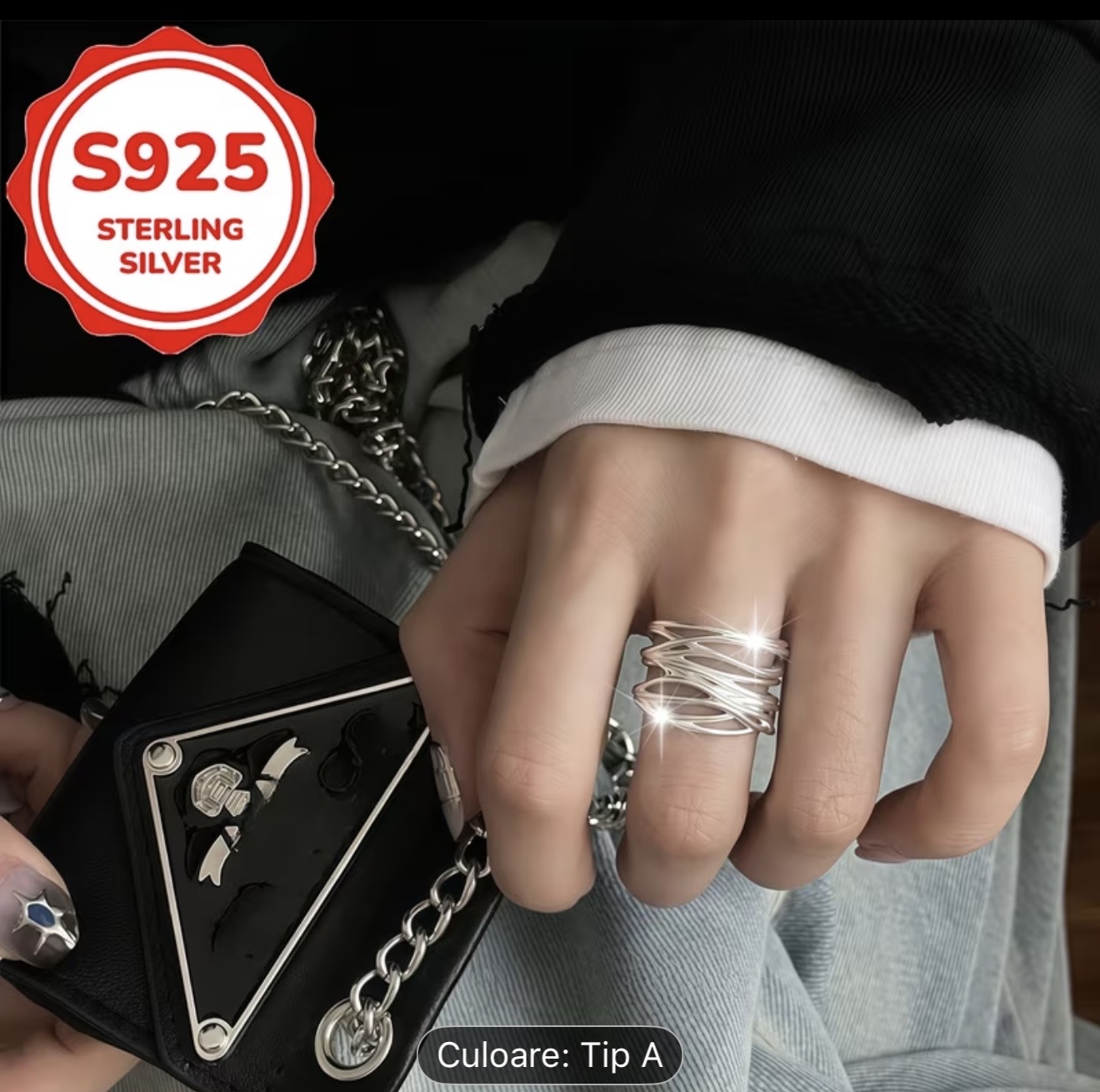 Inel stivuit din argint sterlin S925