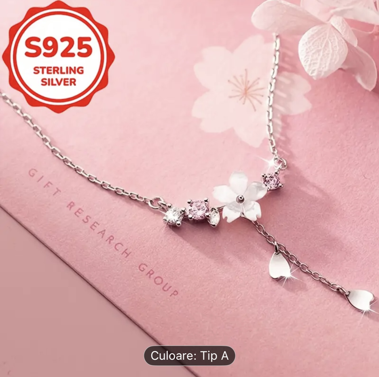 Colier elegant din argint Flori de Cireș