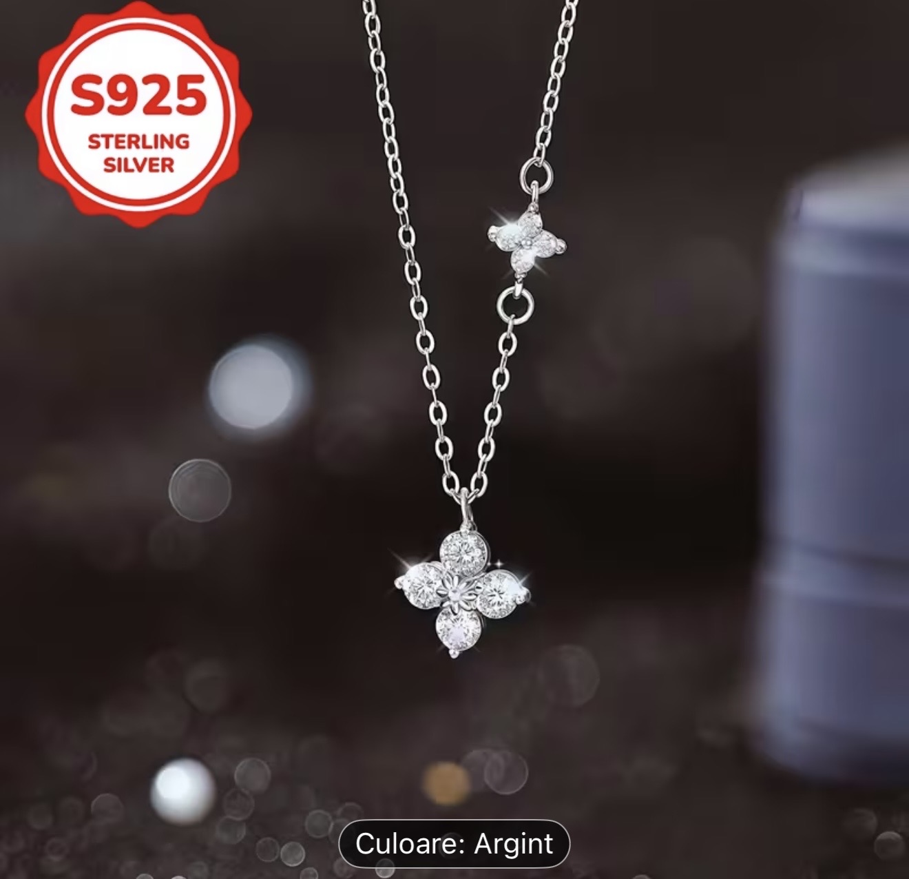 Colier din argint sterling cu trifoi cu patru foi