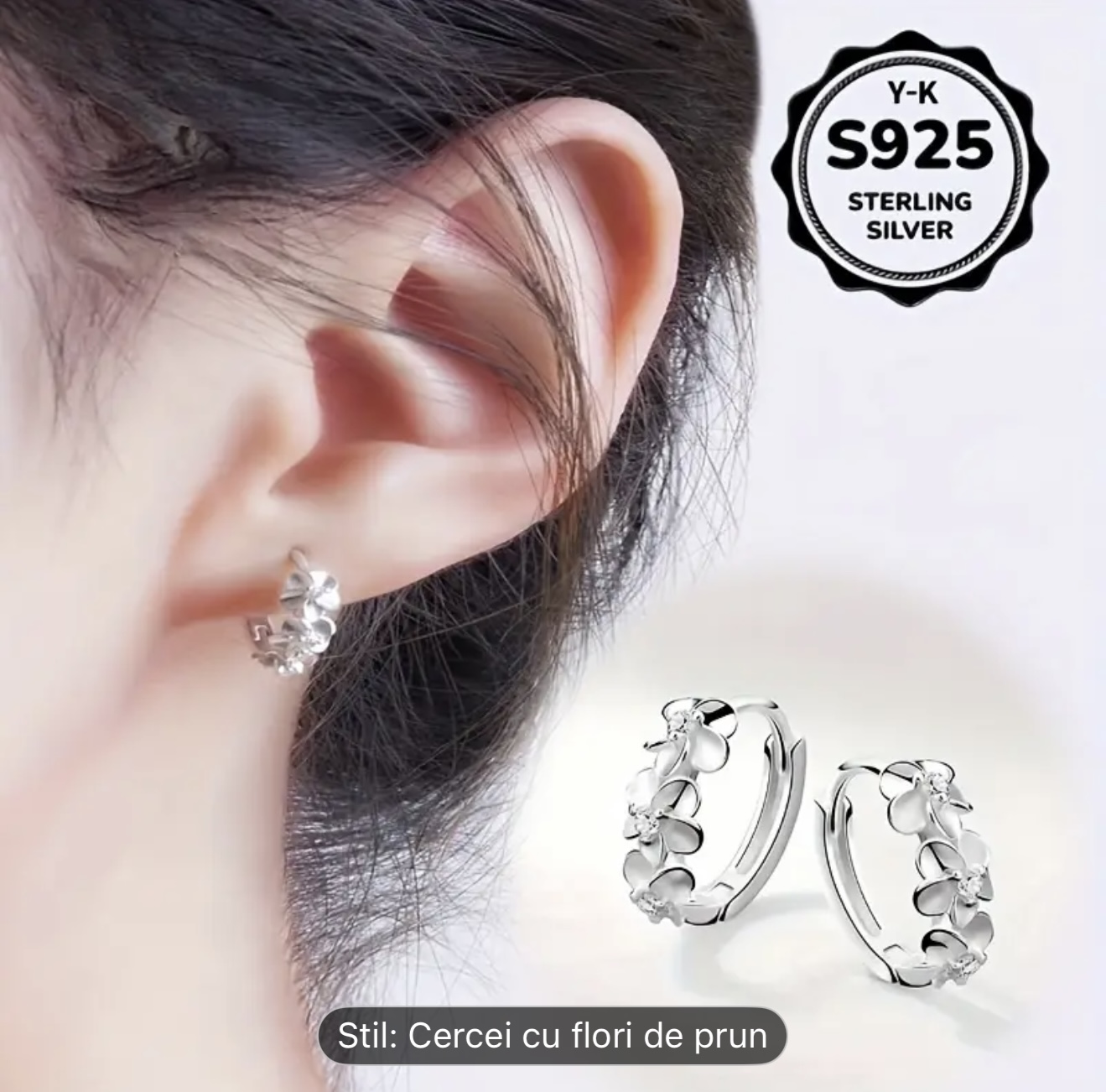 Cercei de argint cu flori de prun