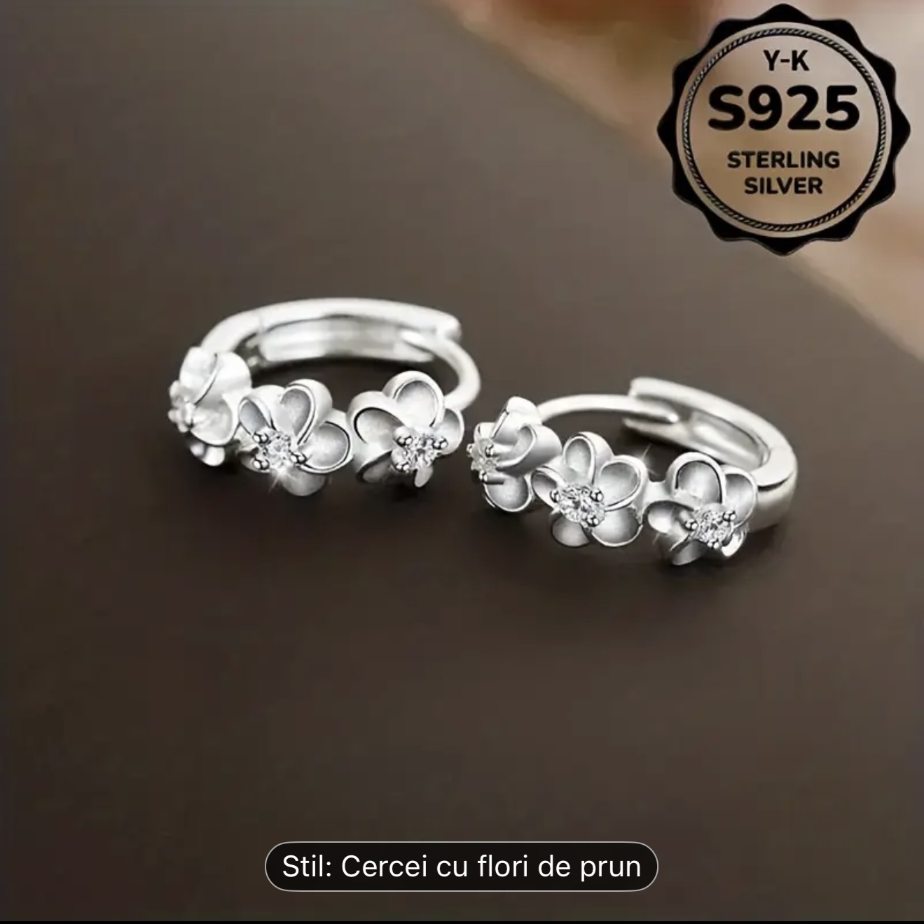 Cercei de argint cu flori de prun