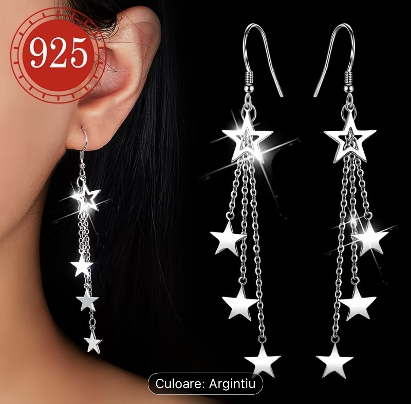 Cercei argintii cu stea suspendată