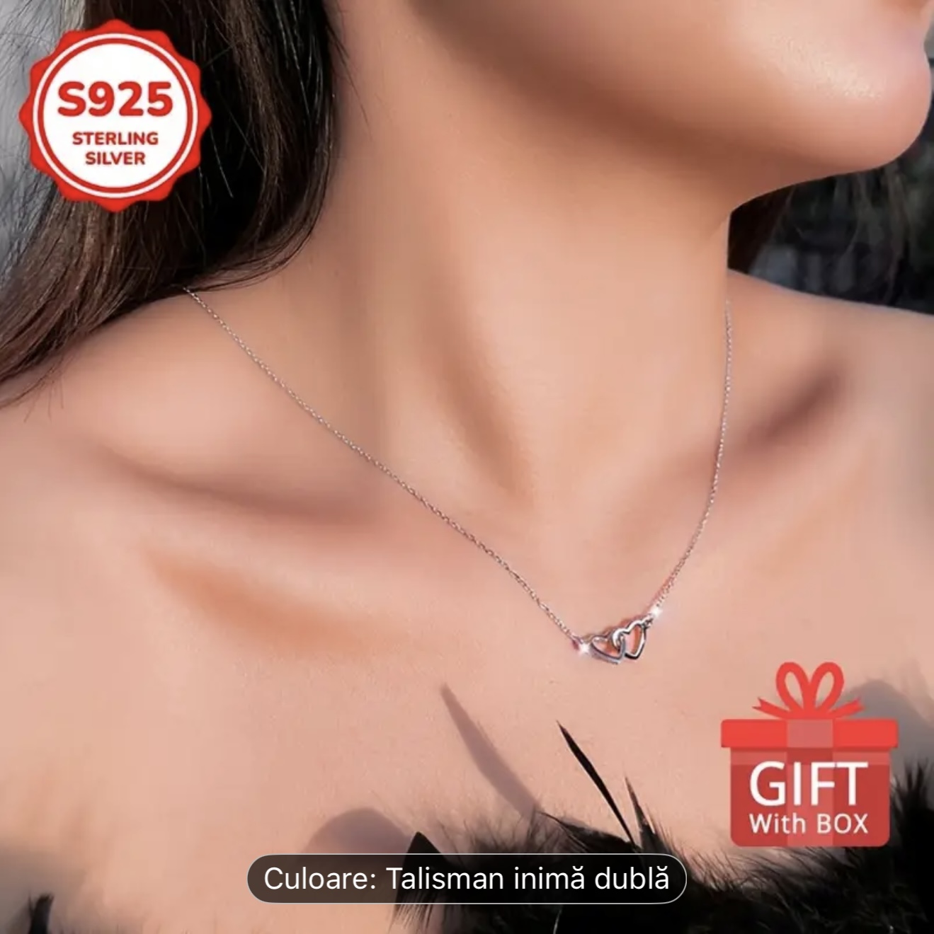 Colier cu pandantiv cu două inimi