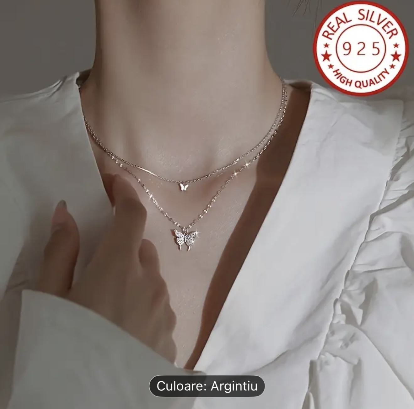 Set colier fluture argint