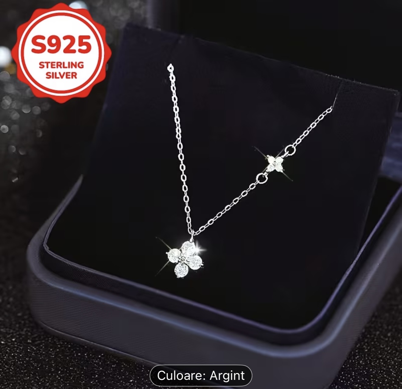 Colier din argint sterling cu trifoi cu patru foi