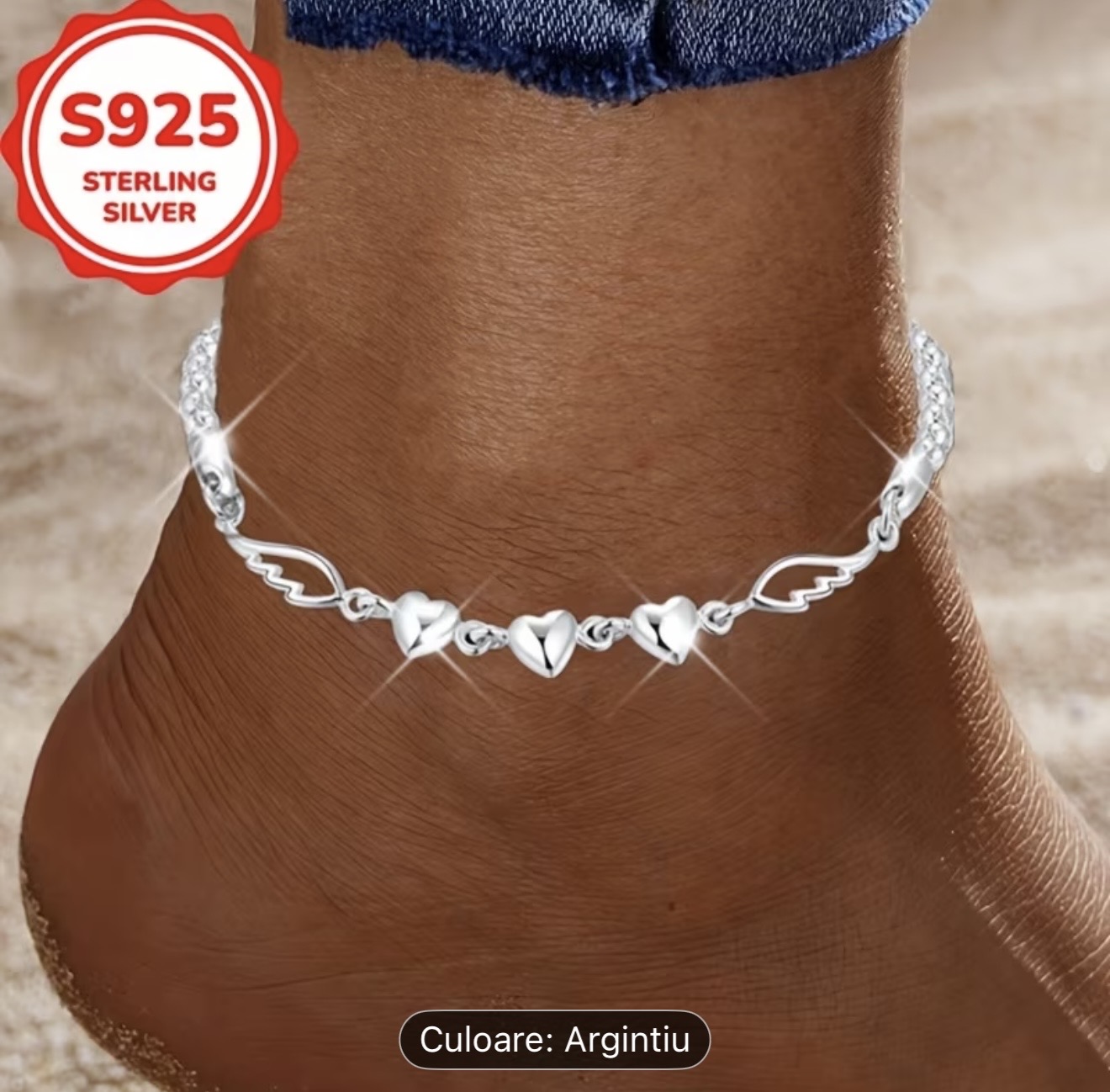 Brățară de gleznă din argint 925 cu inimă