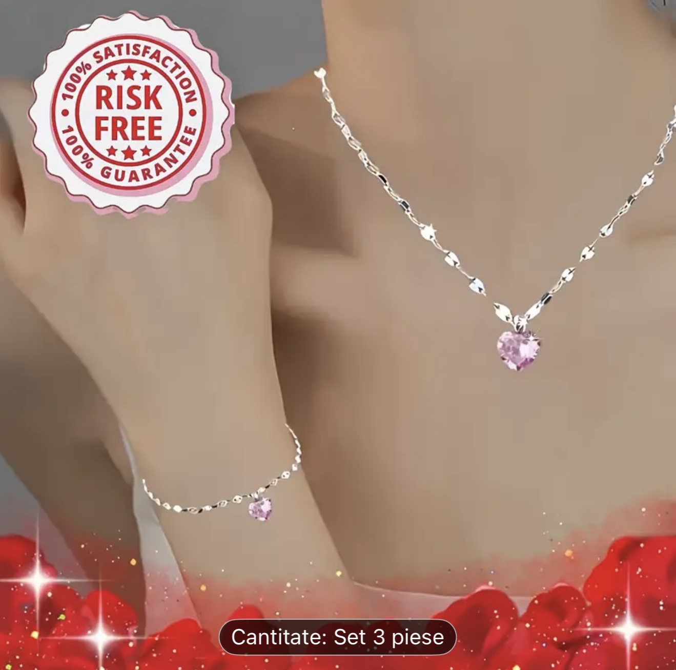 Set de bijuterii din cristal în formă de inimă
