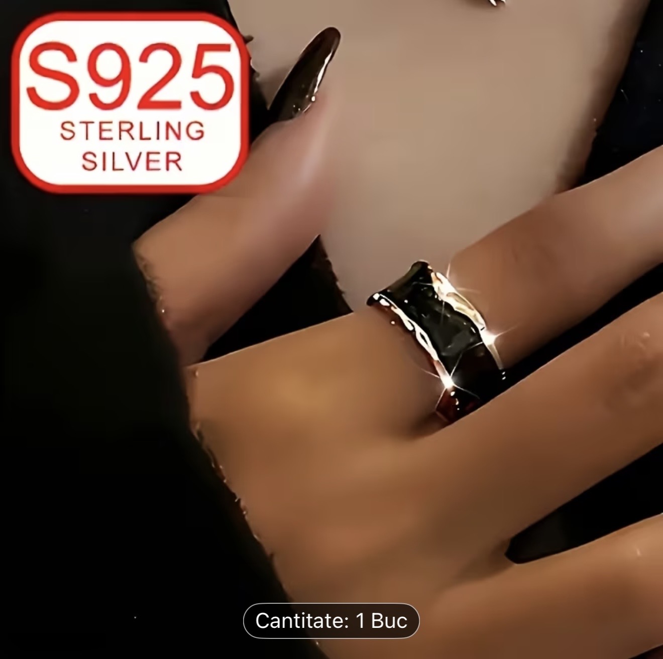 Inel cu bandă neagră din argint 925