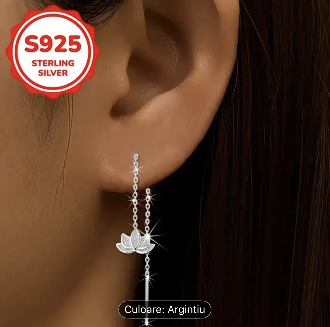 Cercei din argint cu flori de lotus