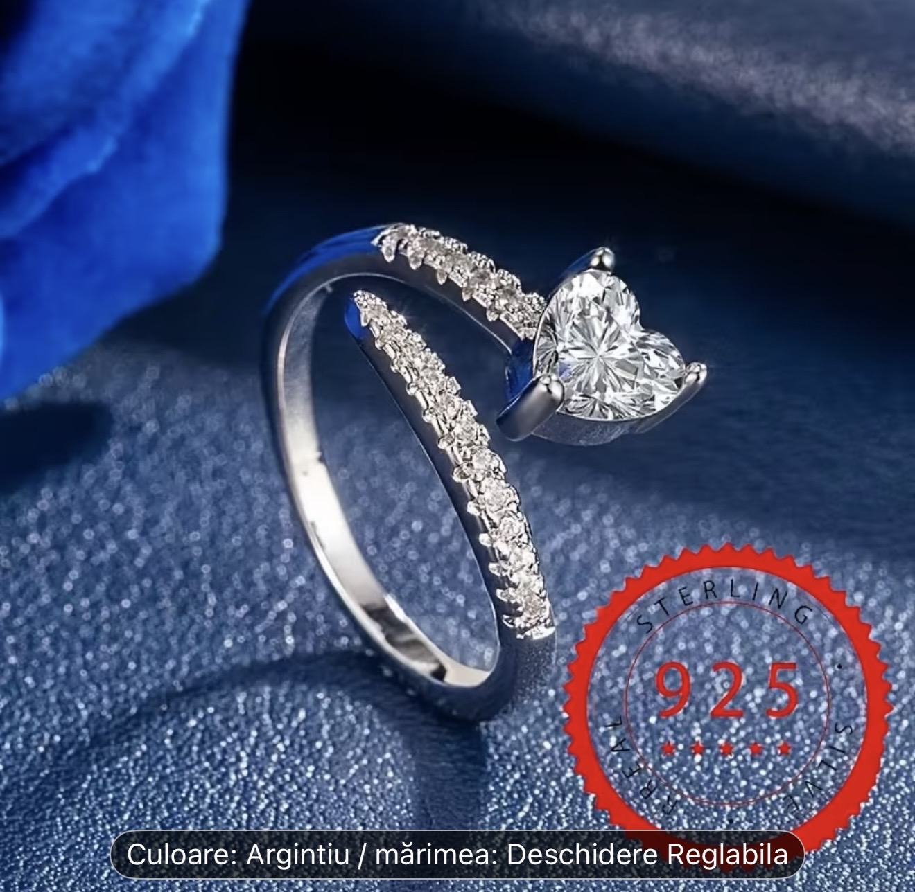 Inel din argint sterling în formă de inimă